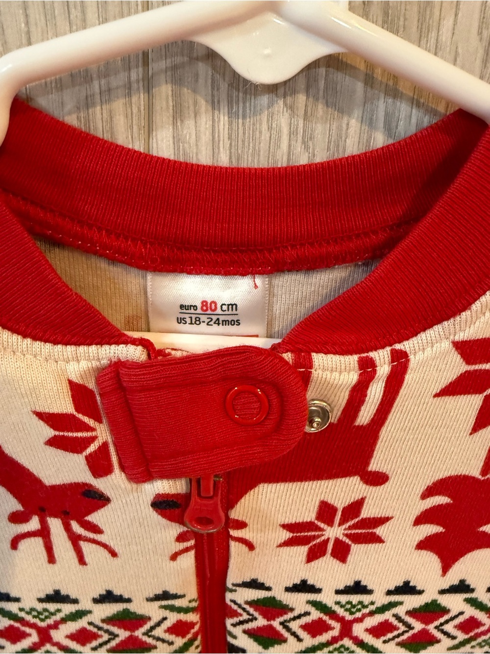 Hanna Andersson Red White Deer Holiday Cotton Pajama Onesie 18-24 - Picture 3 of 4